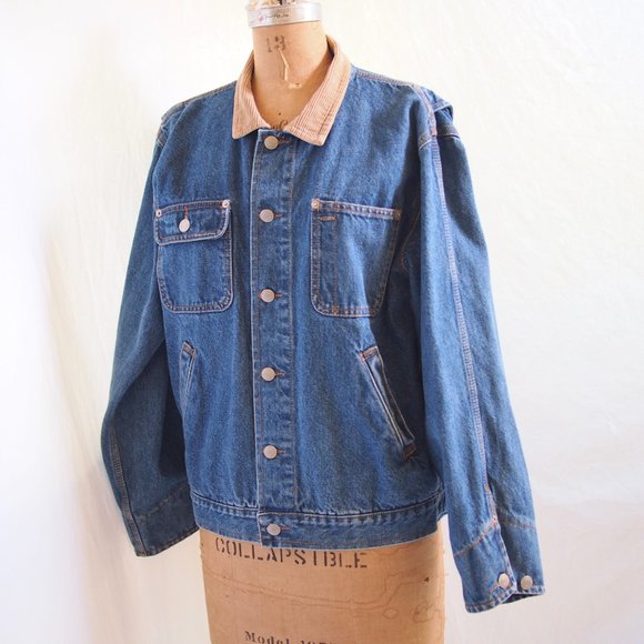 vtg 90s RALPH LAUREN Polo Jeans Co Blue Denim Jacket Corduroy Collar Mens L EUC - Picture 3 of 11